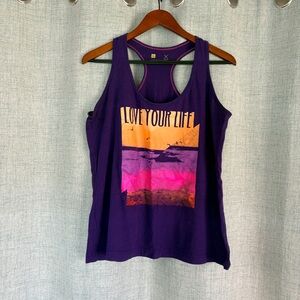 Xersion Purple Racerback Tank with Sunset Graphic
